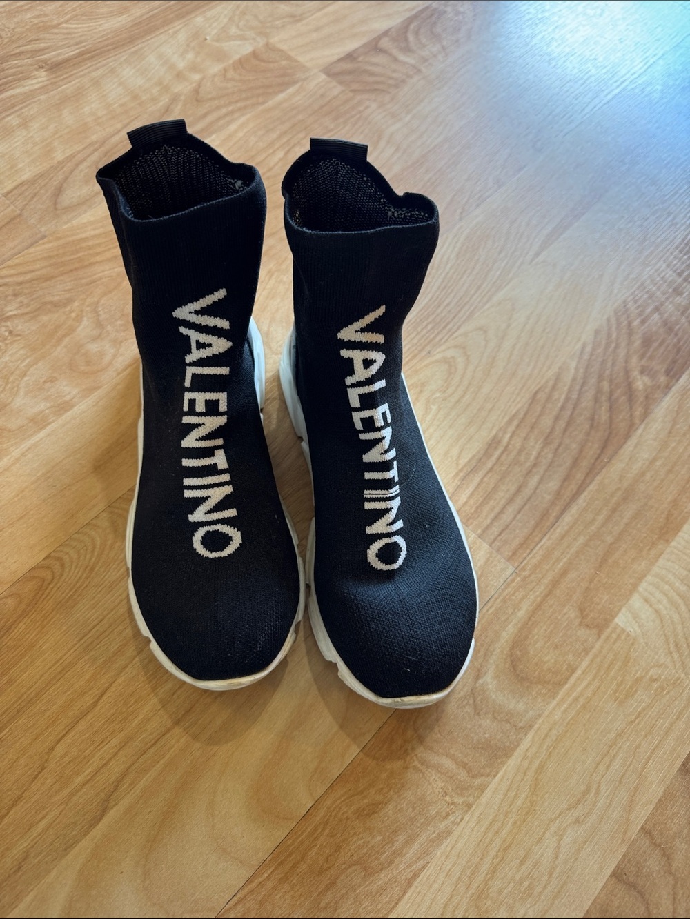 Valentino Kids Black Knit Logo Sock Sneakers with White Sole
